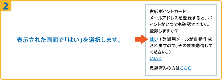 ②表示された画面で「はい」を選択します。